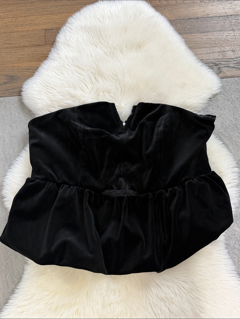 Strapless Black Velvet Peplum Top